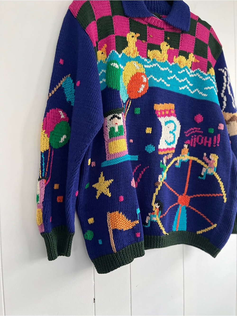 Vintage 1989 Berek Sweater Hand Knitted Carnival Circus Size Medium - Picture 5 of 16